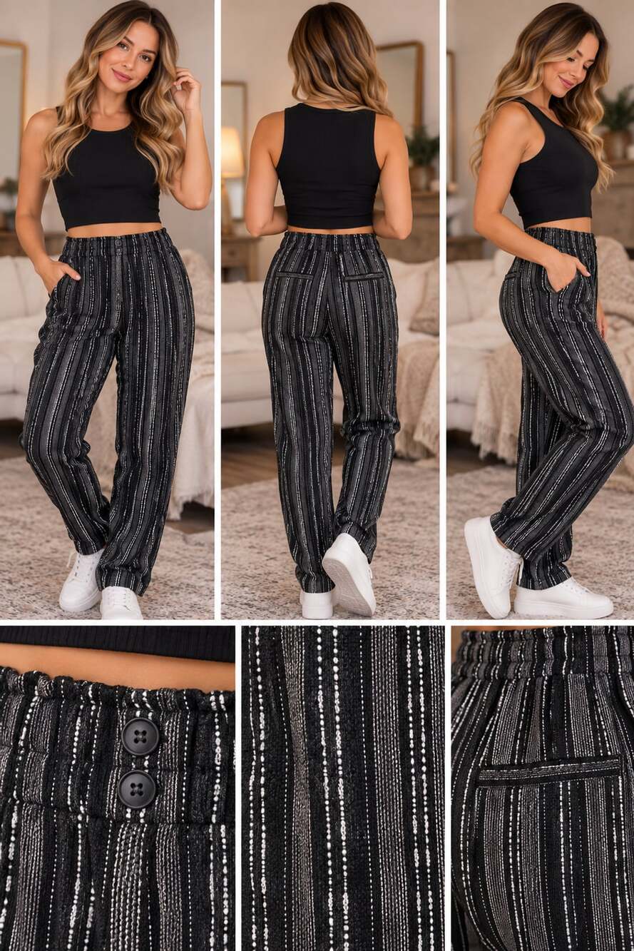 Briggs Striped Linen Blend Pants Black White